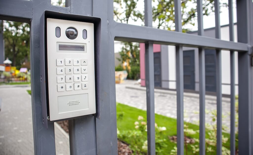 Video intercom on the gate at the entrance to the residential area.