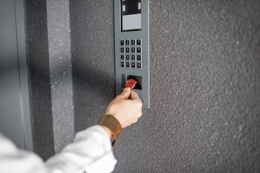 placing key fob on reader to gain entry