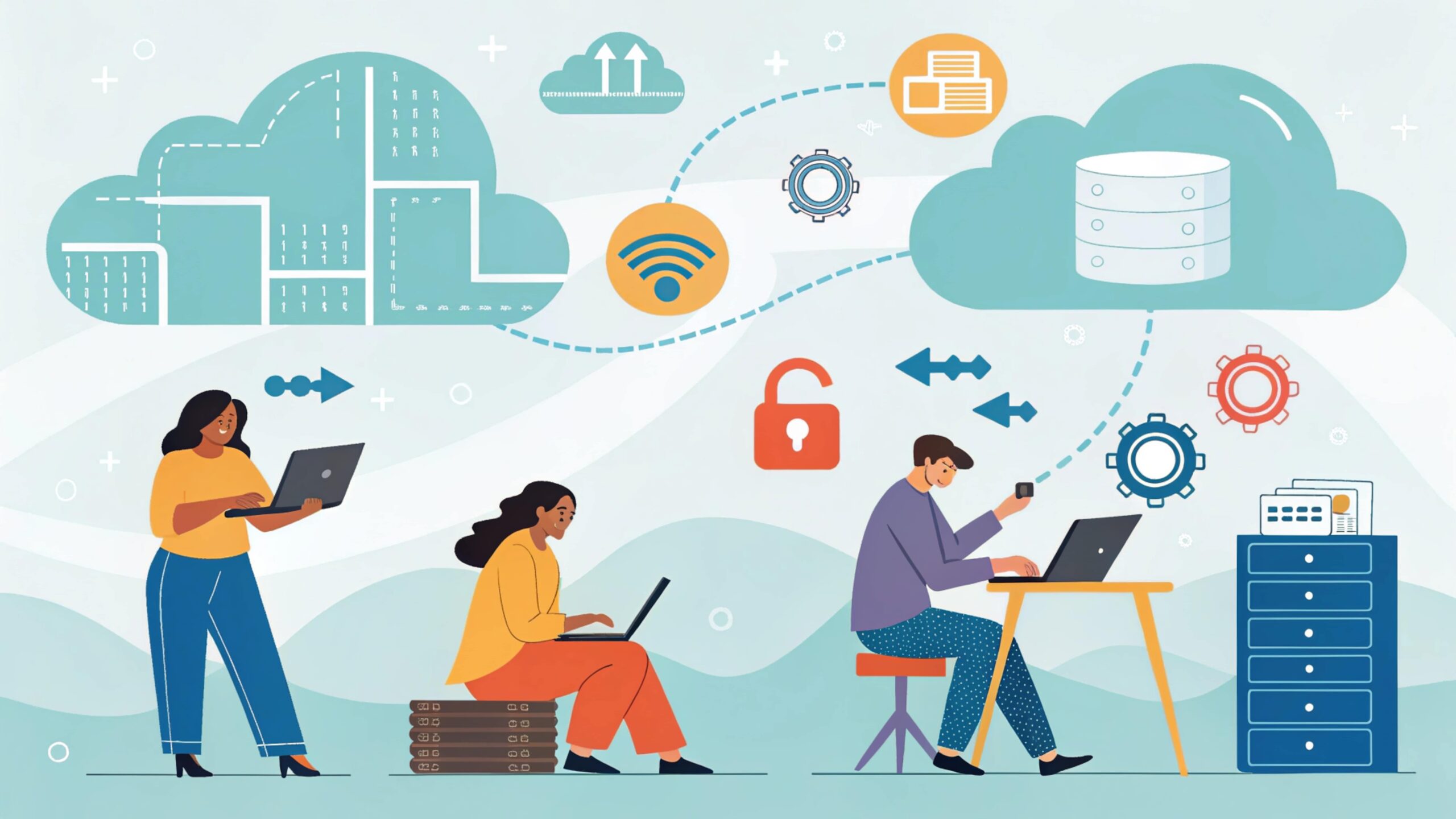 Graphics showing cloud-based systems