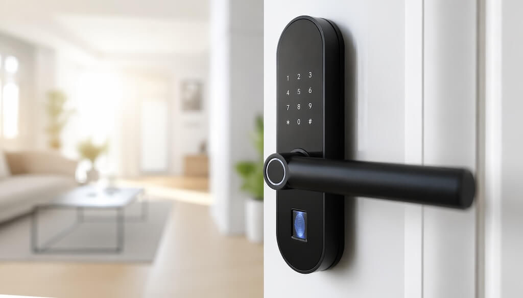 Modern smart door lock with keypad and fingerprint sensor