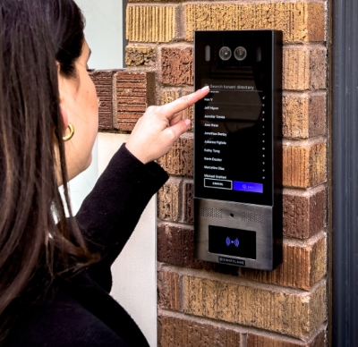 swiftlane video intercom mounted on a building