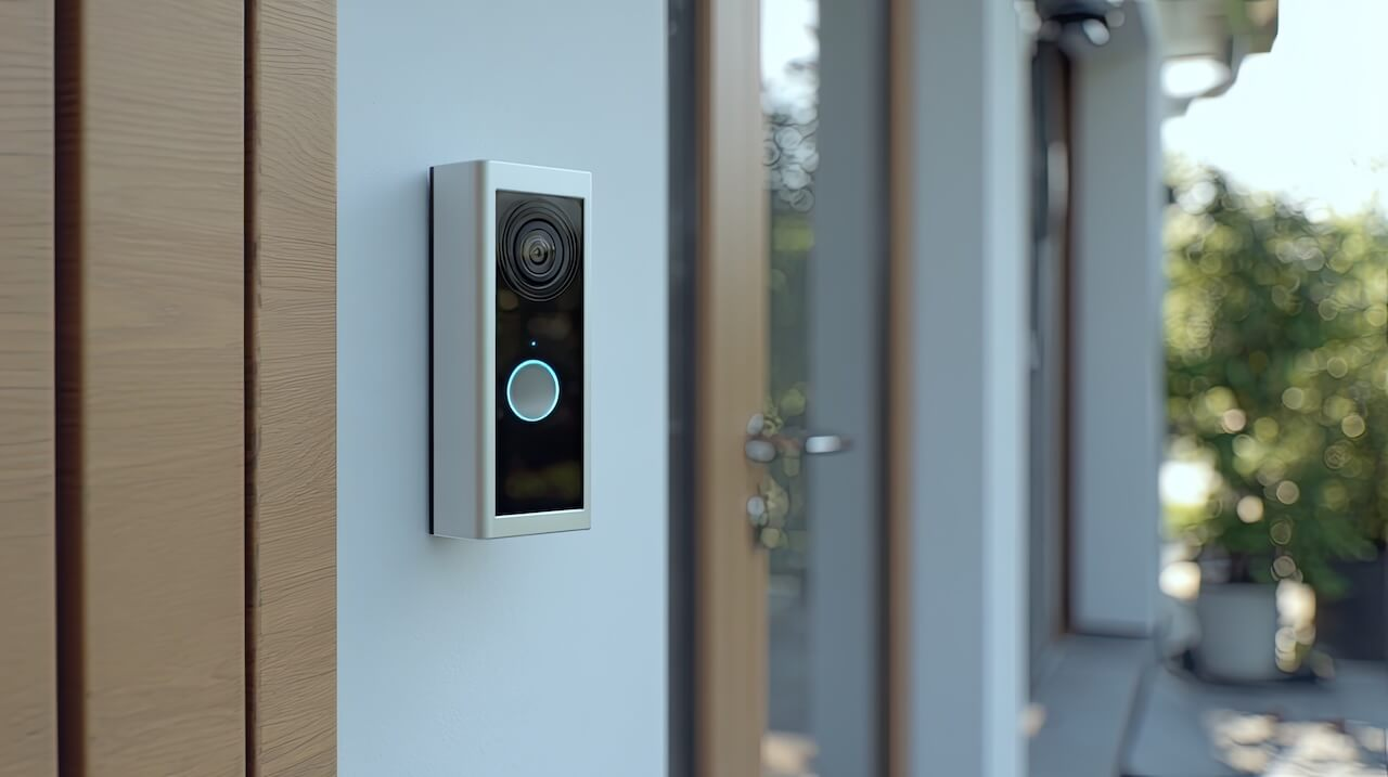 Modern Living Security: High-Tech Video Doorbell Intercom at Residential Front Door