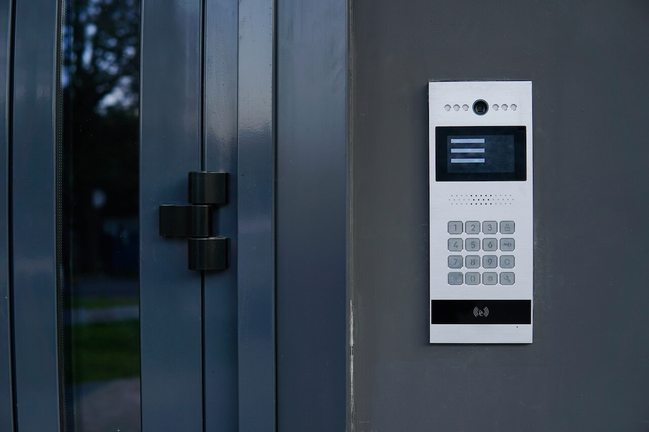 Video entrance doorbell in the entry of a modern house