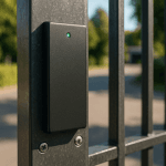 proximity card reader on an outdoor gate
