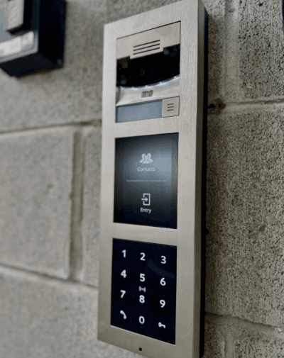 2N intercom mounted on a wall