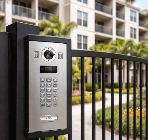 intercom system mounted on a gate